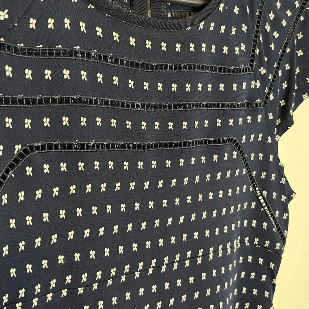 Tory Burch Navy Blue/White Printed Jersey Midi Dress - Size M Preppy Office